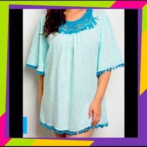 Mint Plus size 1X Flutter short sleeve tunic dress